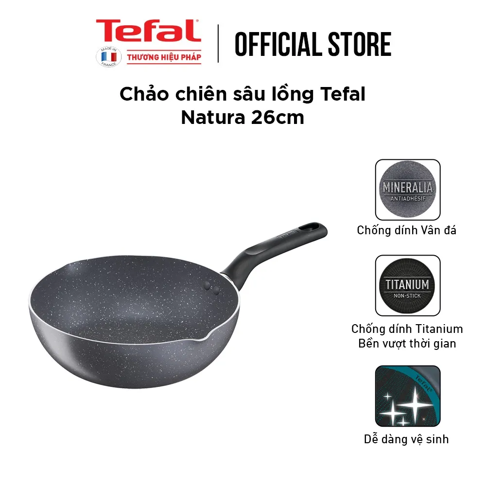 Ảnh Chảo chiên sâu lòng vân đá Tefal Natura B2266595 26cm 2
