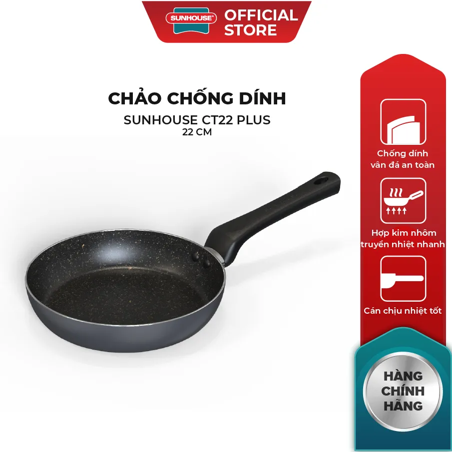 Ảnh Chảo chống dính Sunhouse CT Plus - Đường kính: 18-20-22-24-26-28-30cm - KHÔNG DÙNG ĐƯỢC TRÊN BẾP TỪ - Hàng chính hãng 1