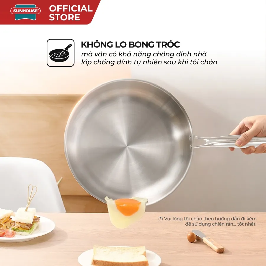 Ảnh Chảo inox 304 đa lớp cao cấp SUNHOUSE IN20-24-26M6E - 3 lớp nguyên khối - Cán rỗng hạn chế bỏng 2
