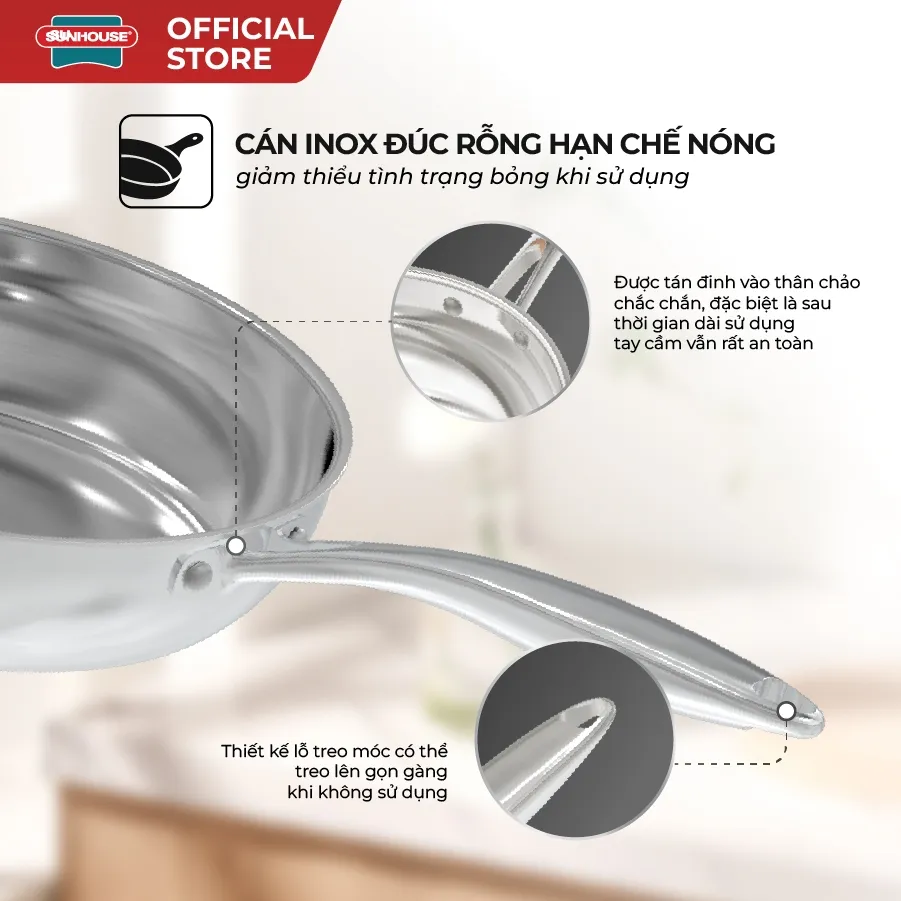 Ảnh Chảo inox 304 đa lớp cao cấp SUNHOUSE IN20-24-26M6E - 3 lớp nguyên khối - Cán rỗng hạn chế bỏng 3