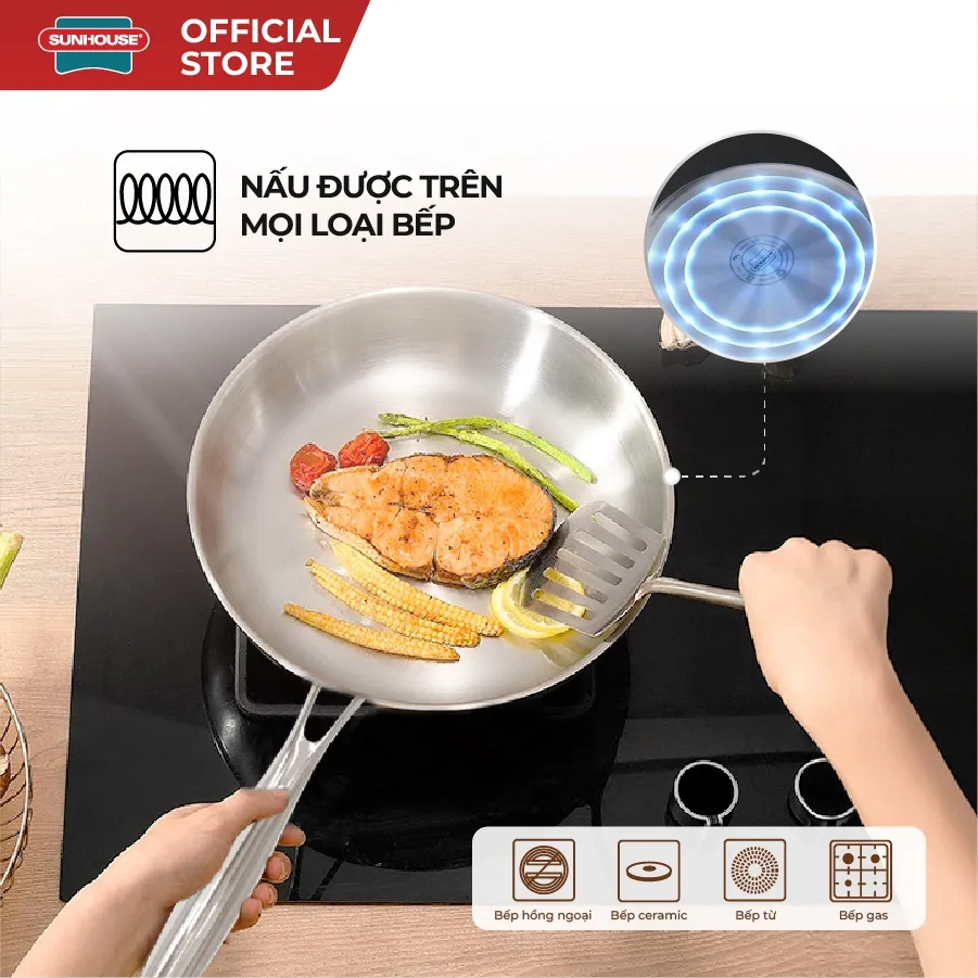 Ảnh Chảo inox 304 đa lớp cao cấp SUNHOUSE IN20-24-26M6E - 3 lớp nguyên khối - Cán rỗng hạn chế bỏng 4