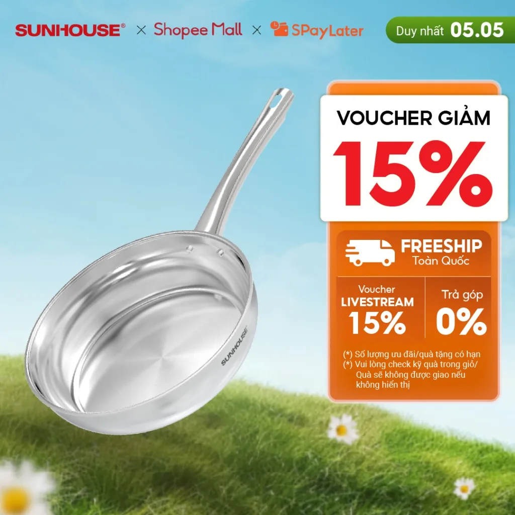 Ảnh Chảo inox 304 đa lớp Sunhouse IN20-24-26M7E - 3 lớp inox liền khối - Dùng mọi loại bếp 1