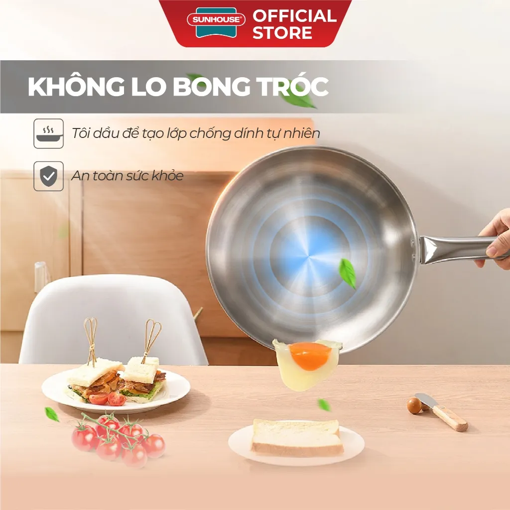 Ảnh Chảo inox 304 đa lớp Sunhouse IN20-24-26M7E - 3 lớp inox liền khối - Dùng mọi loại bếp 4