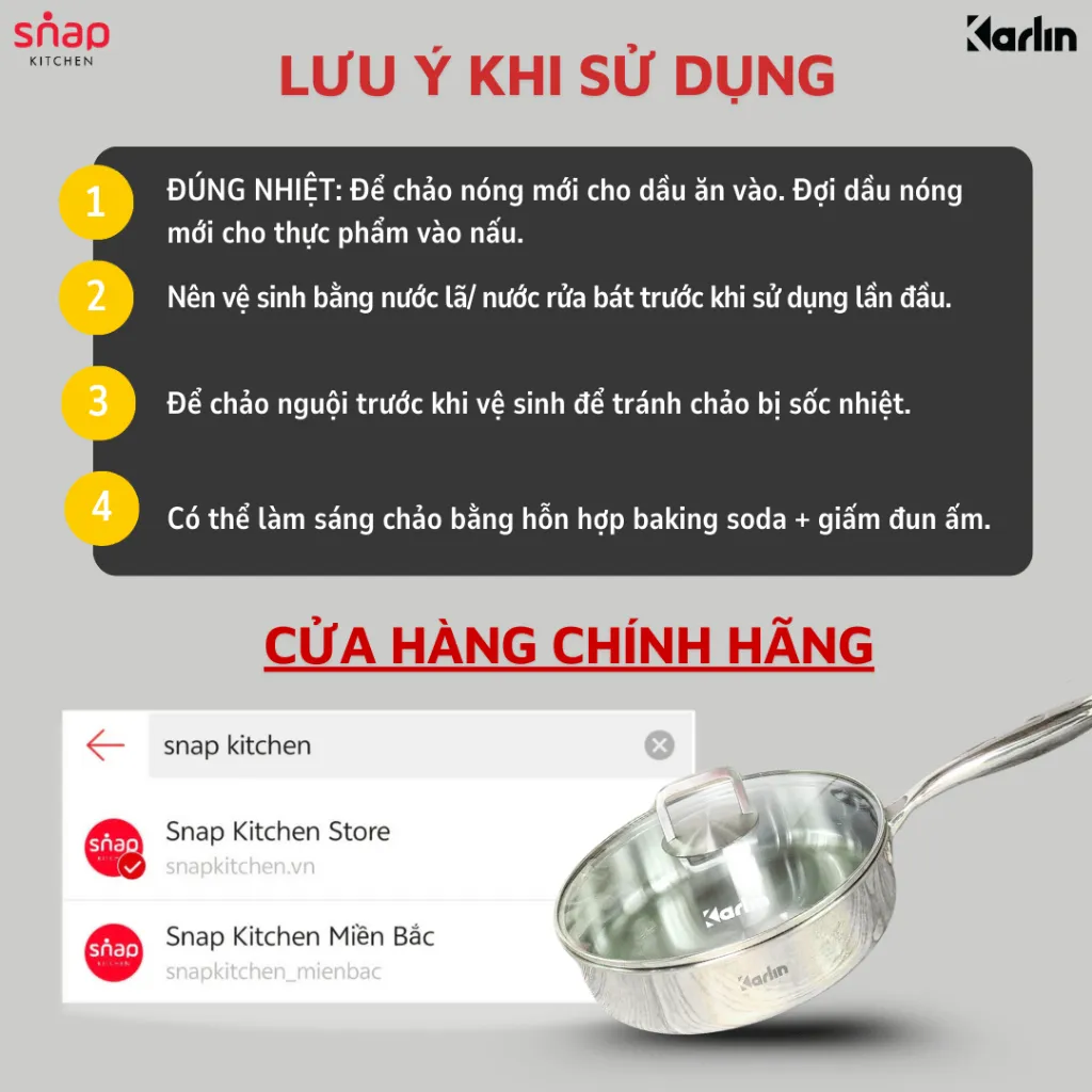 Ảnh Chảo Inox 304 Karlin P3 Đáy 3 Lớp Size 24cm Chống Dính Tự Thân Thương Hiệu Đức Snap Kitchen 4