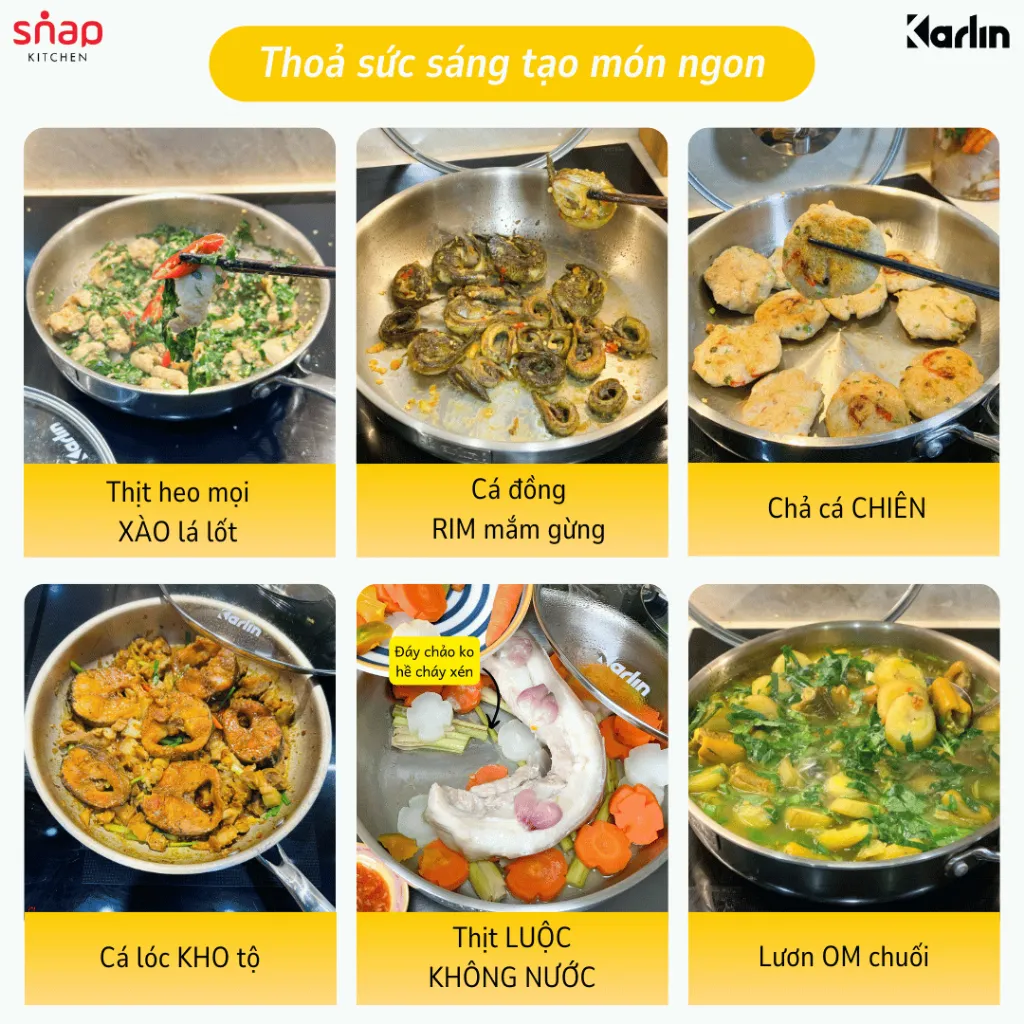 Ảnh Chảo Inox KARLIN P26 Đáy 5 Lớp Inox 316_Chống Dính Tự Thân_hương Hiệu Đức Snapbee [Snap Kitchen] 4
