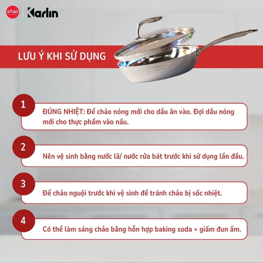 Ảnh Chảo Inox KARLIN P5 Pro Đáy 5 Lớp Size 24cm Inox 316 Chống Dính Tự Thân_Thương Hiệu Đức [Snap Kitchen] 3