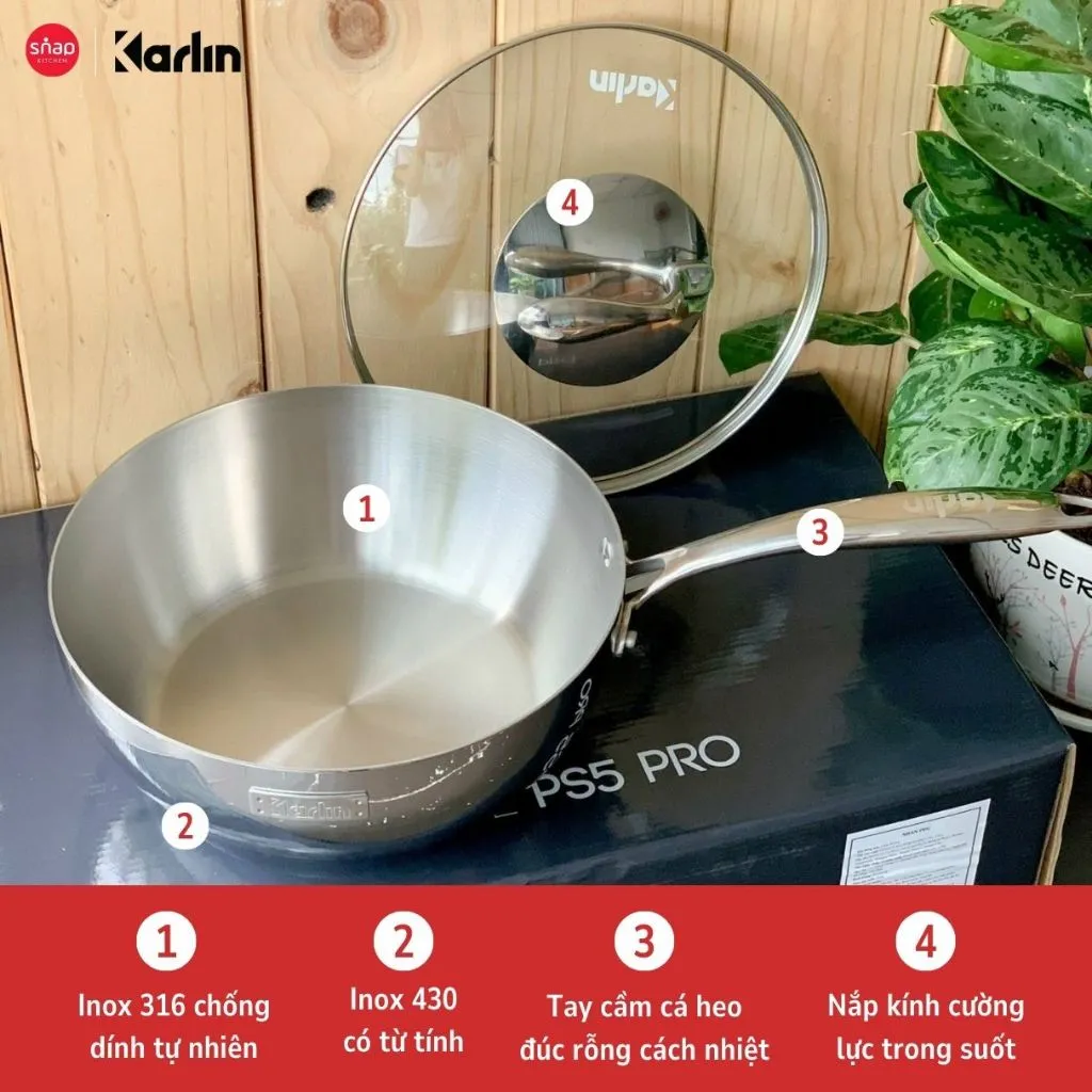 Ảnh Chảo Inox Sâu Lòng KARLIN PS5 Pro Đáy 5 Lớp Size 24cm_Chống Dính Tự Thân_Thương Hiệu Đức [Snap Kitchen] 3