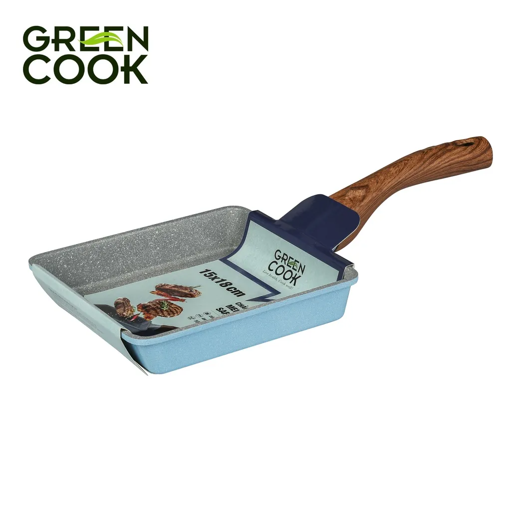 Ảnh Chảo đúc đáy từ chữ nhật men đá xanh sapphire Green Cook với 10 lớp chống dính PFOA free an toàn cho sức khoẻ GCP09-1518 3
