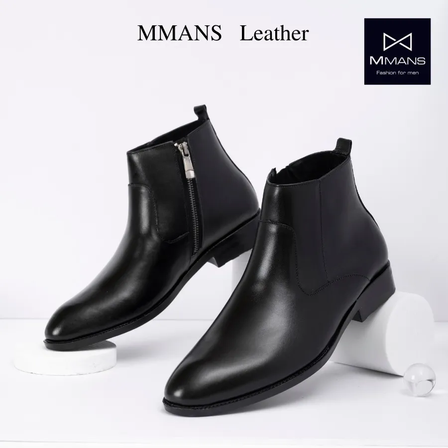 Ảnh Chesea bốt da thật MMANS cổ khóa màu đen da bản tấm đế đúc cao cấp tinh tế đơn giản êm ái sang trọng 1