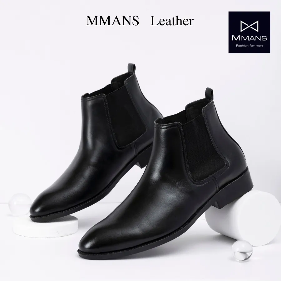 Ảnh Chesea bốt da thật MMANS cổ thun màu đen da bản tấm đế đúc cao cấp tinh tế đơn giản êm ái sang trọng 1