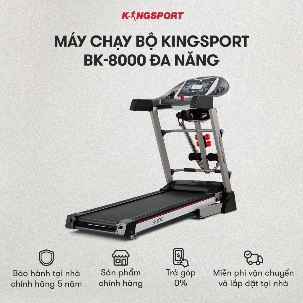 Ảnh CHỈ GIAO MIỀN BẮC I Máy chạy bộ KINGSPORT BK-8000 đa năng, thảm chạy rộng chống trơn, kèm đai massage và thanh gập bụng 2
