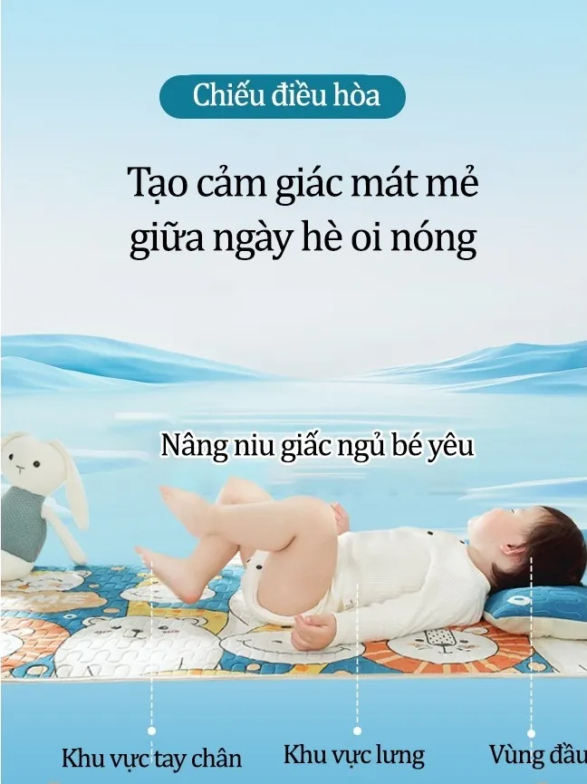 Ảnh Chiếu Điều Hòa Cao Su Non IQKAO Cho Bé Kèm Gối Mát Lưng, Thoáng Khí, Không Cần Bật Điều Hòa – Size 60x120cm 2