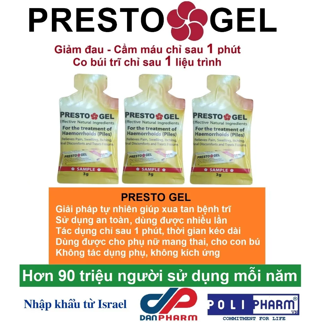 Ảnh Chính hãng Gel Bôi trĩ Presto nhập khẩu Danpharm - Israel, túi 3g - Polipharm 2