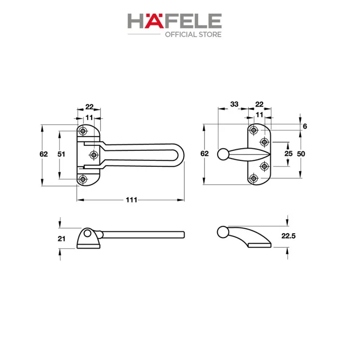 Ảnh Chốt Cửa An Toàn DIY HAFELE - 489.15.018 / 489.15.001 3