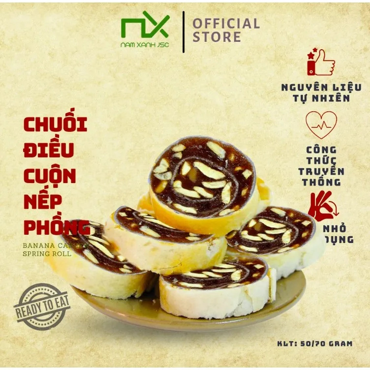 Ảnh Chuối Và Hạt Điều Cuộn Nếp Phồng Nam Xanh 2