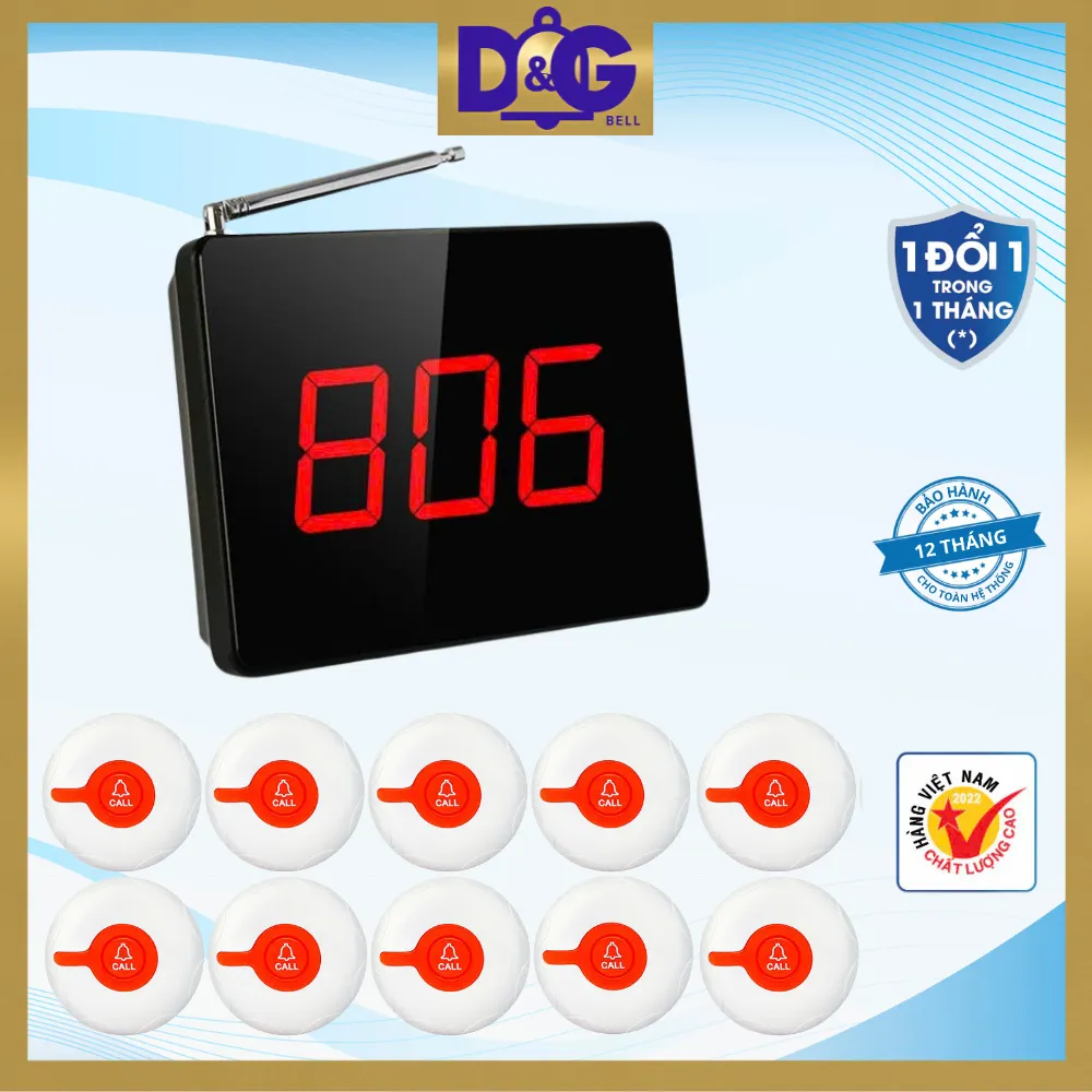 Ảnh Chuông Gọi Phục Vụ TIẾNG VIỆT D&G Bell - Màn Hình D0301 Hiển Thị 3 Chữ Số Nút Chống Nước 1