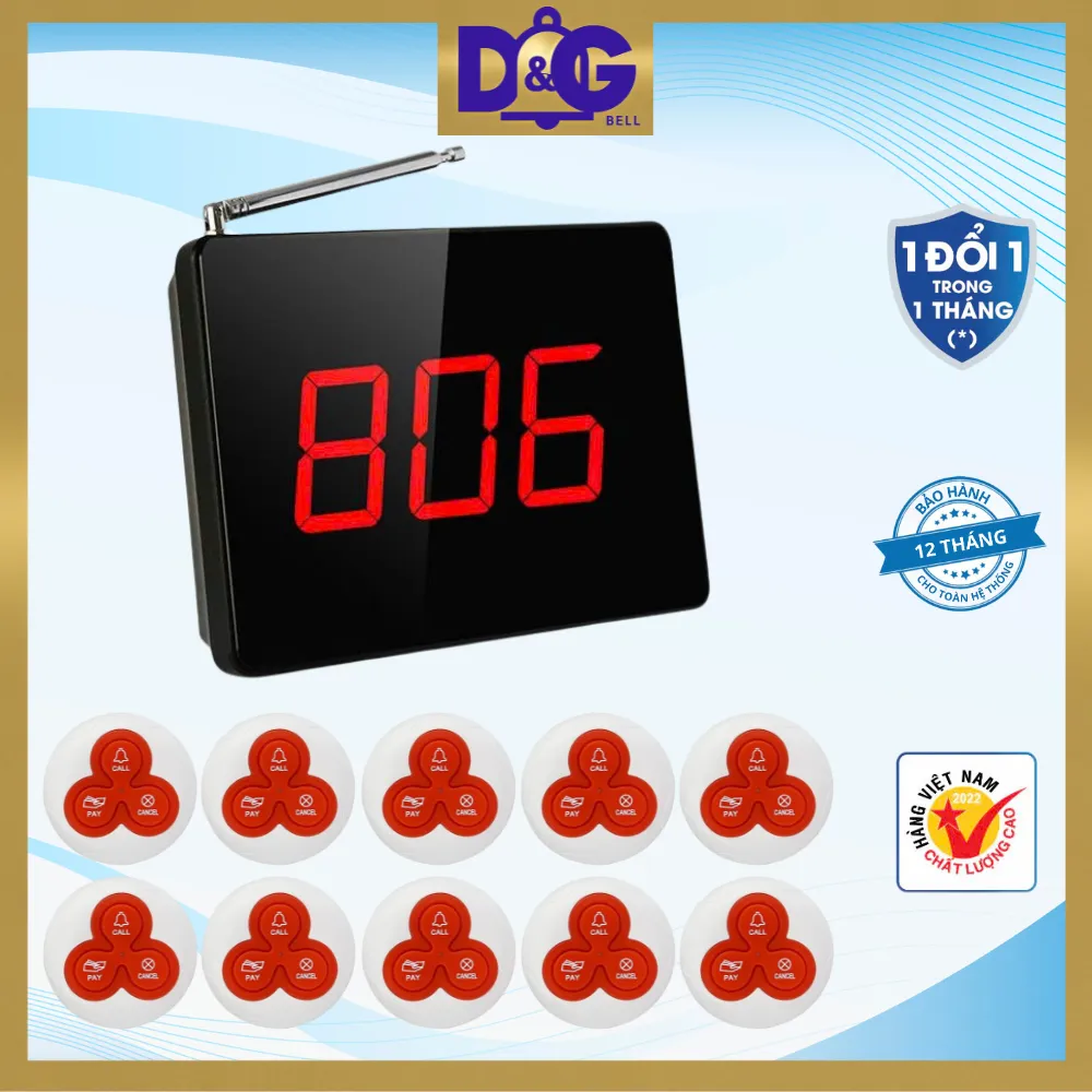 Ảnh Chuông Gọi Phục Vụ TIẾNG VIỆT D&G Bell - Màn Hình D0301 Hiển Thị 3 Chữ Số Nút Chống Nước 2