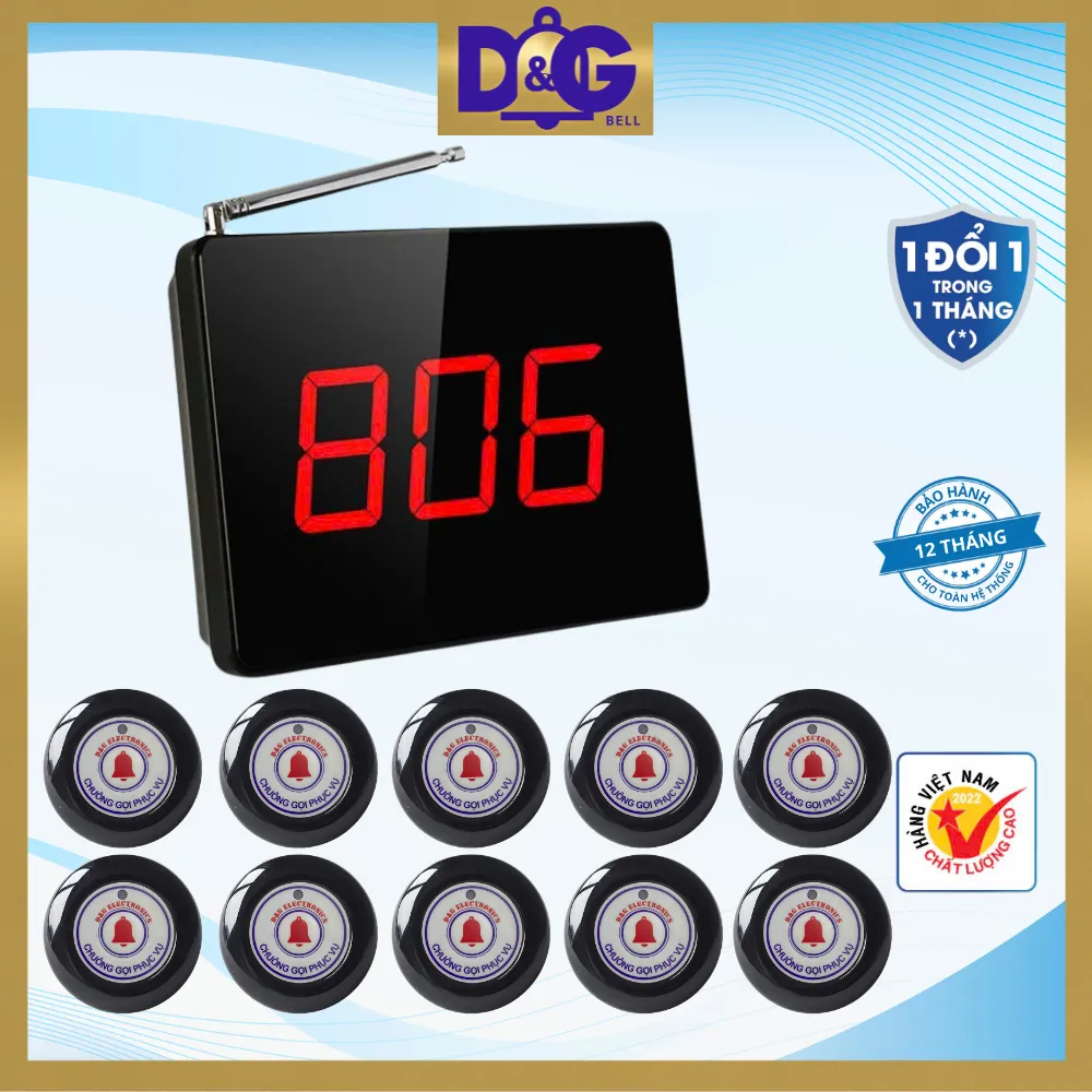 Ảnh Chuông Gọi Phục Vụ TIẾNG VIỆT D&G Bell - Màn Hình D0301 Hiển thị 3 Chữ Số Nút nhấn tiếng Việt 1