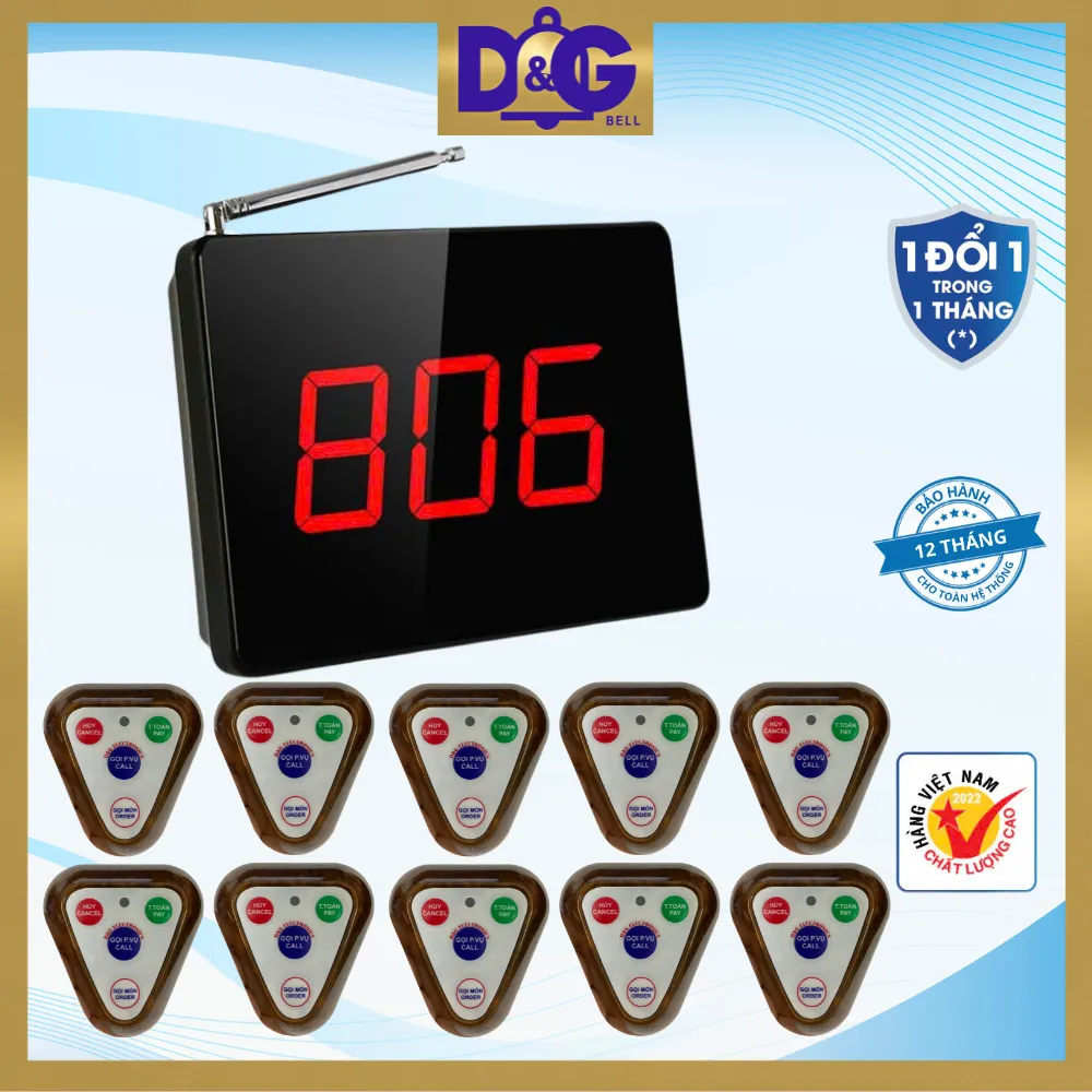Ảnh Chuông Gọi Phục Vụ TIẾNG VIỆT D&G Bell - Màn Hình D0301 Hiển thị 3 Chữ Số Nút nhấn tiếng Việt 3