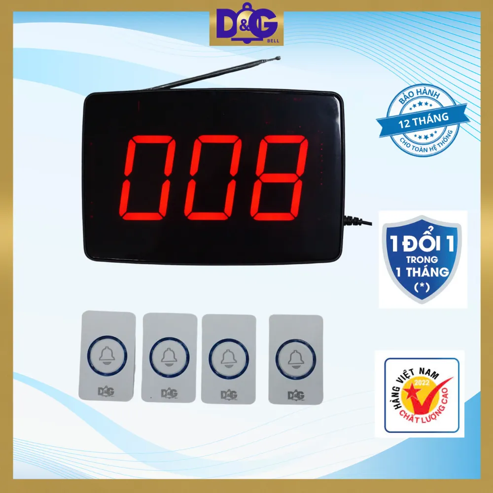 Ảnh Chuông Gọi Phục Vụ TIẾNG VIỆT D&G Bell - Màn Hình D0301 Hiển Thị 3 chữ số, Nút tiết kiệm 1