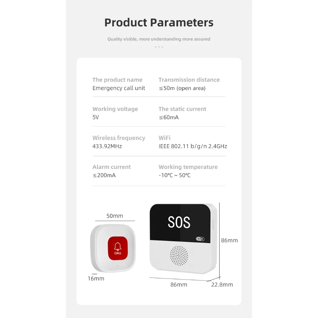 Ảnh Chuông SOS wifi gọi hỗ trợ cho người già, bệnh nhân, chuông cửa, chống trộm, Gọi phục vụ - App Tuya CF100 3