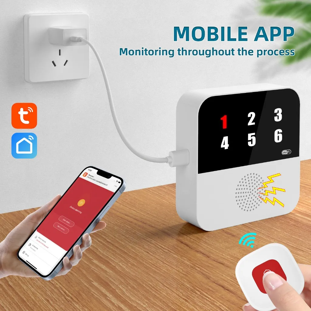 Ảnh Chuông wifi -  SOS gọi hỗ trợ cho người già, bệnh nhân, chuông cửa, chống trộm, Gọi phục vụ - Wifi App Tuya CF106 3