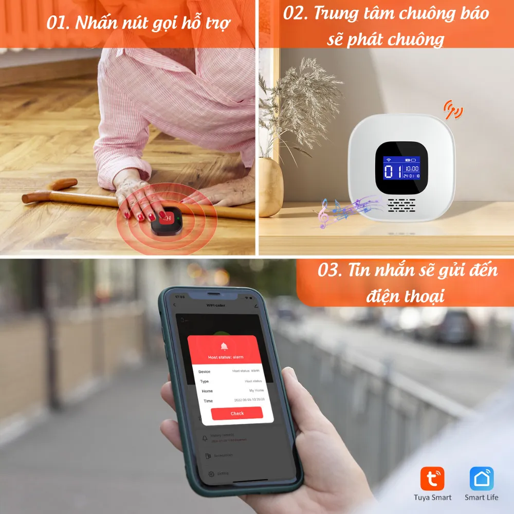 Ảnh Chuông wifi -  SOS gọi hỗ trợ cho người già, bệnh nhân, chuông cửa, chống trộm, Gọi phục vụ - Wifi App Tuya CF206 4