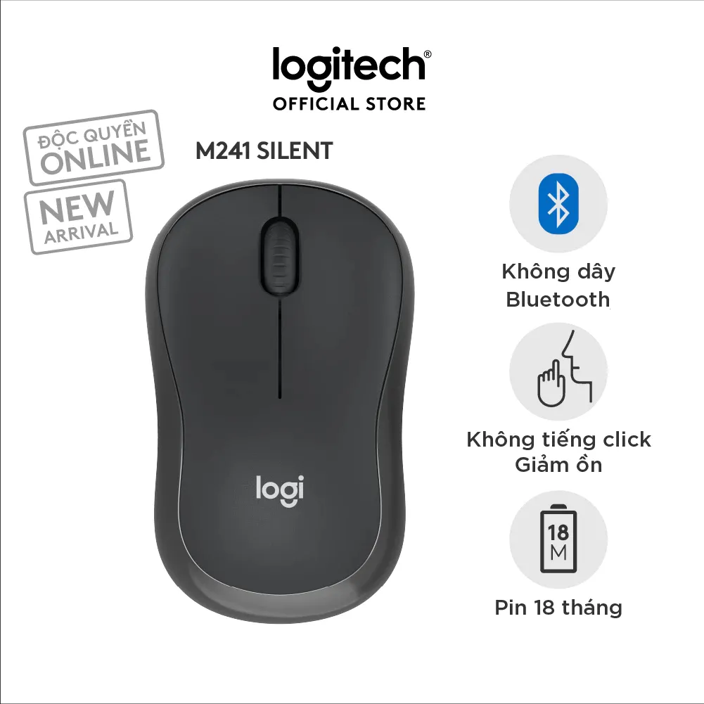 Ảnh Chuột Bluetooth Logitech M241 Silent - Không dây, Nhỏ gọn, Tương thích Windows, macOS 1
