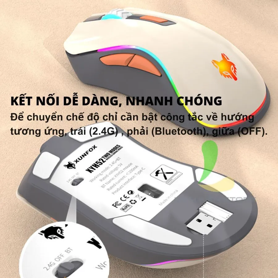 Ảnh Chuột chơi game không dây HOSAN XUNFOX XYH52 kết nối bluetooth kết hợp đèn led 7 màu đẹp mắt 2