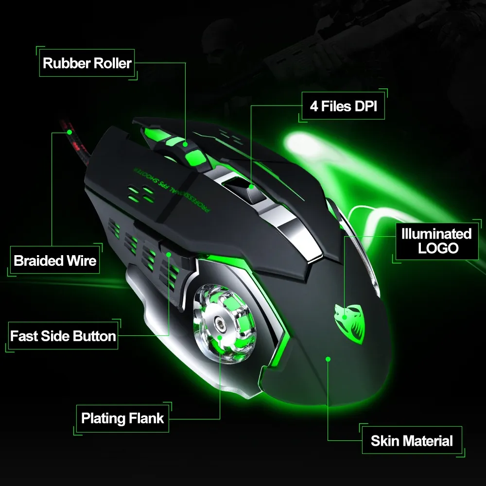 Ảnh Chuột có dây gaming ZTU Smart V6 Led Tự động đổi màu sắc, Chuột chơi game 6 Nút Bấm DPI 3600 4