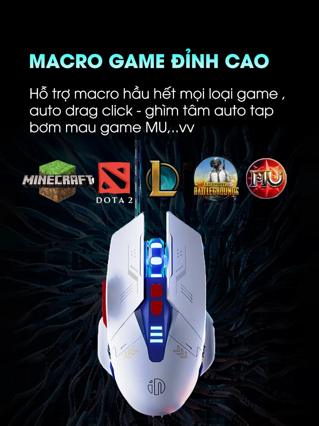 Ảnh Chuột gaming có dây SIDOTECH W9P GUNDAM 7 nút bấm silent chống ồn 1000Hz 12800 DPI led RGB có app máy tính laptop 4