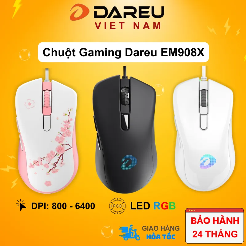 Ảnh Chuột Gaming DAREU EM908 Pink / Black / White (LED RGB, BRAVO sensor) 1