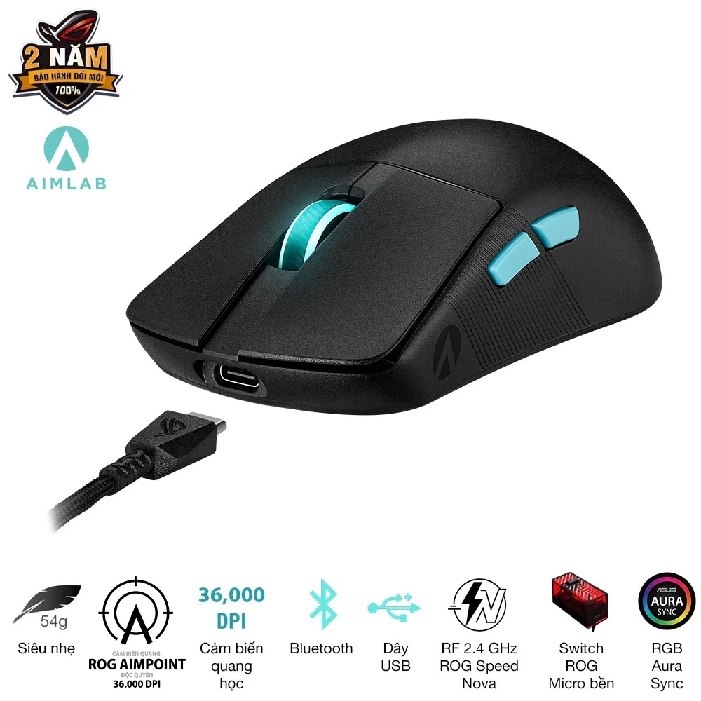 Ảnh Chuột gaming FPS không dây ROG Harpe Ace Aim Lab Edition, ROG Aimpoint độc quyền, 36000dpi 4