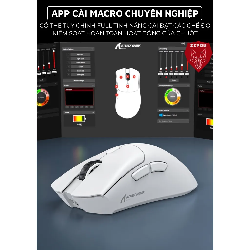 Ảnh Chuột Gaming Không Dây Ziyou Attack Shark R1 Siêu Nhẹ Chip Paw3311 Cực Mạnh 3 Chế Độ Kết Nối Bluetooth / 2.4G / Type-C 4
