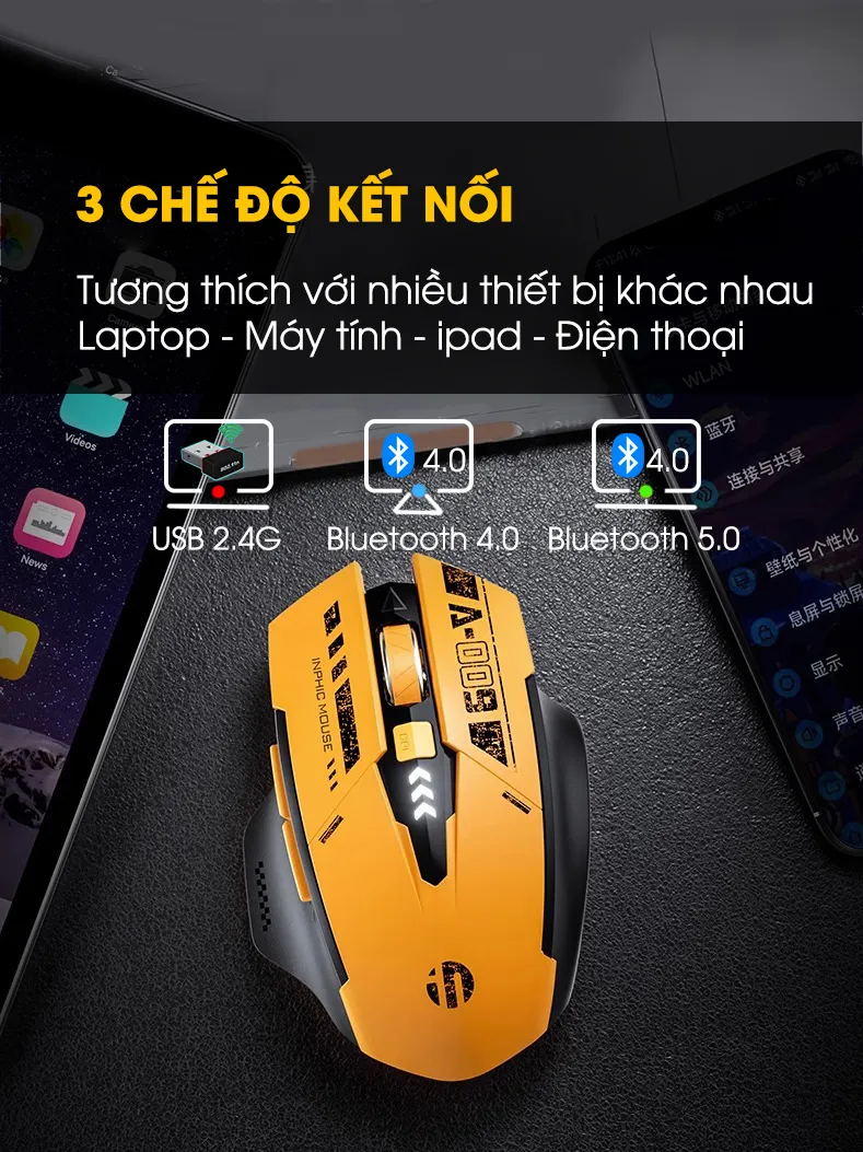 Ảnh Chuột không dây bluetooth SIDOTECH A9 gaming máy tính 6 nút silent tắt âm led hiển thị pin gundam game công thái học rob 2