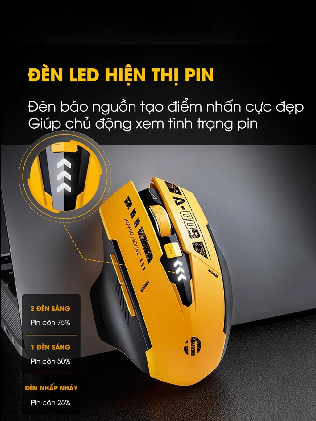 Ảnh Chuột không dây bluetooth SIDOTECH A9 gaming máy tính 6 nút silent tắt âm led hiển thị pin gundam game công thái học rob 4