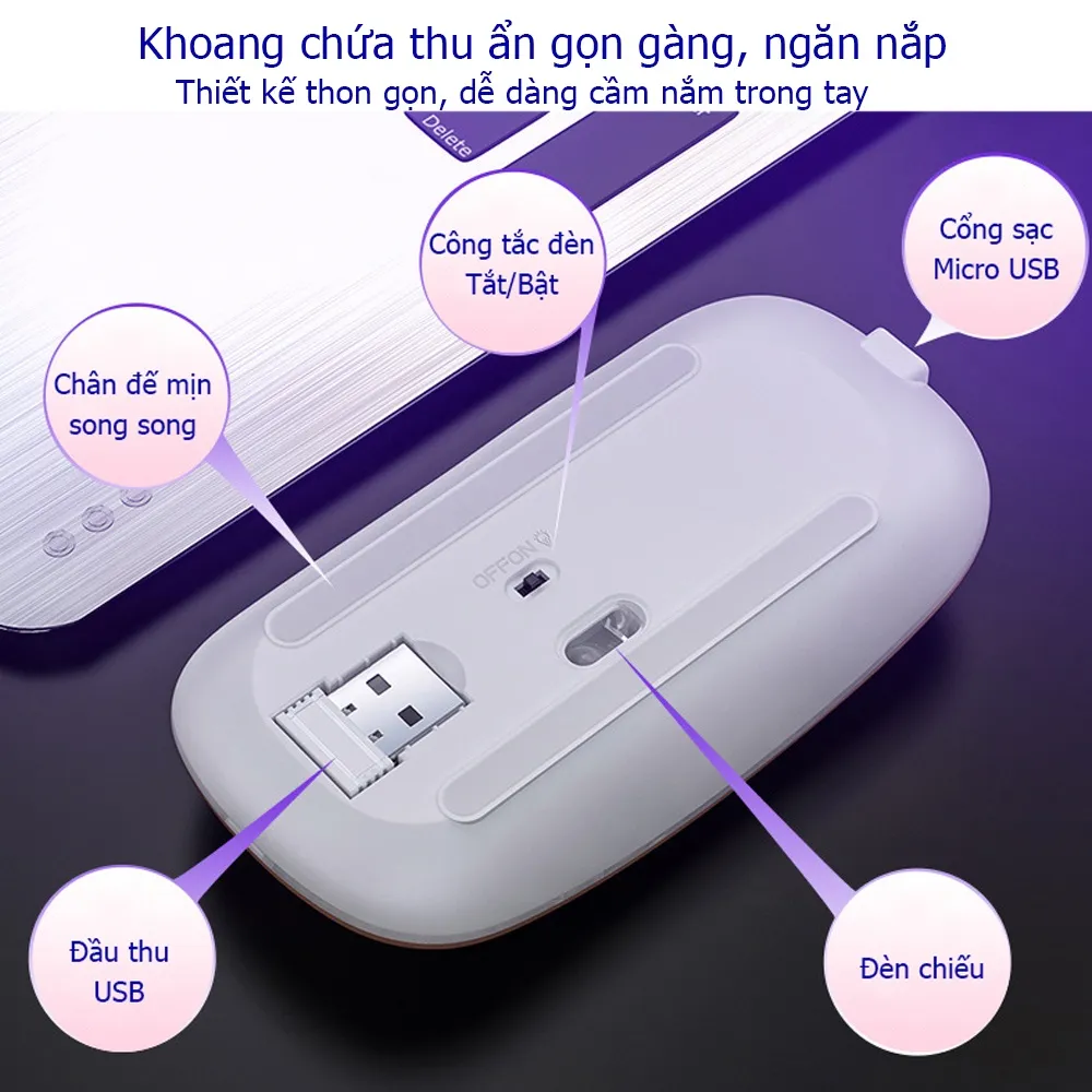 Ảnh Chuột không dây Bluetooth + wireless USB tự sạc pin ZTU SMART BT01 kiểu dáng thon gọn tiện dụng 4