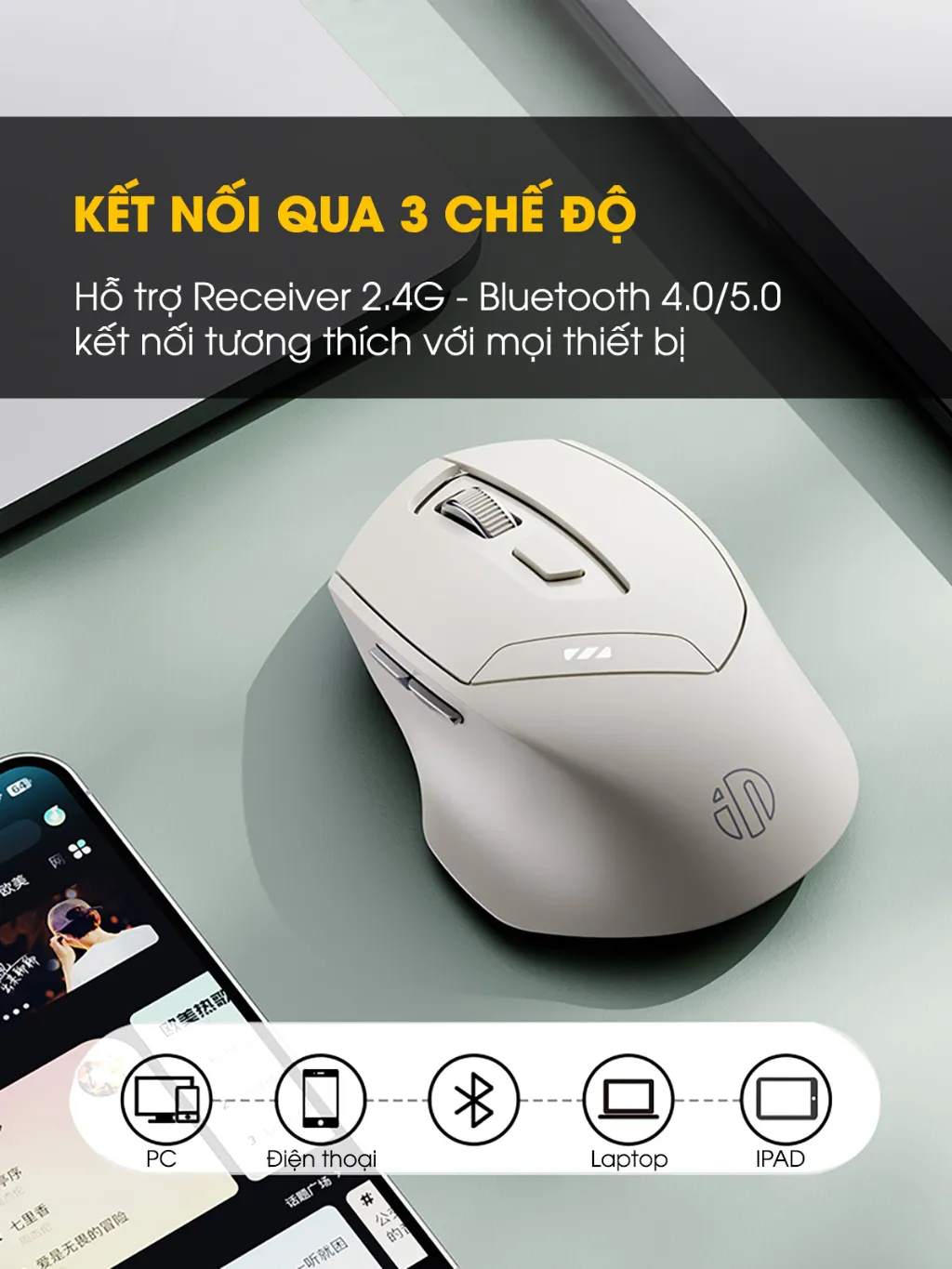 Ảnh Chuột không dây bluetooth sạc pin SIDOTECH DR6 tắt âm silent 6 nút bấm đèn led báo pin công thái học cho laptop máy tính 2