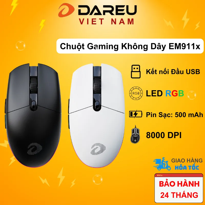 Đánh giá Chuột Không Dây Gaming DAREU EM911X RGB 71g Nhẹ