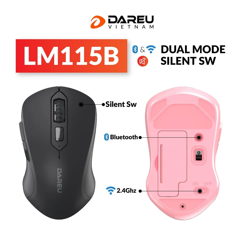 Ảnh Chuột không dây Dareu LM115B Bluetooth 5.0 + Wireless 2.4GHz ( Silent Switch ) 4