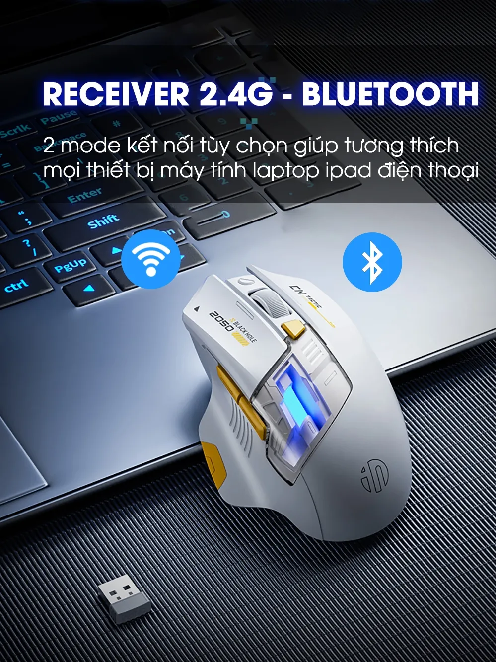 Ảnh Chuột không dây gaming SIDOTECH A9PRO bluetooth silent chống ồn pin sạc 6 nút bấm led RGB 5 mức DPI 4