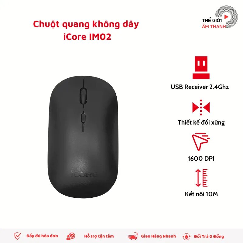 Ảnh Chuột Không Dây iCore IM02, Kết Nối USB Phạm Vi 10m, Độ Phân Giải Cao 1600DPI - CHÍNH HÃNG STORE 1
