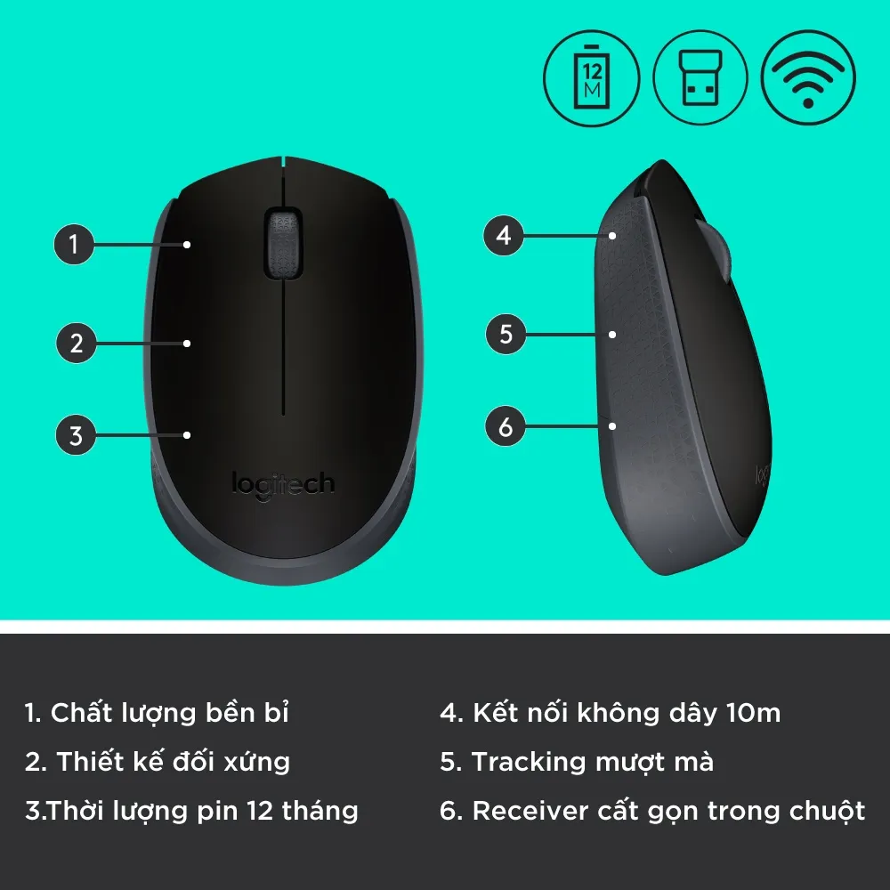 Ảnh Chuột không dây Logitech B170 - USB, nhỏ gọn, thuận cả 2 tay, phù hợp PC/Laptop 4