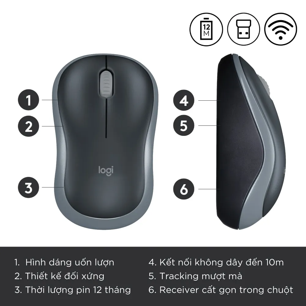 Ảnh Chuột không dây Logitech M185 - USB, nhỏ gọn, thuận cả 2 tay, phù hợp PC/Laptop 4