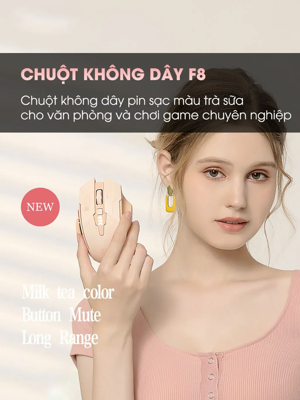 Đánh giá Chuột Không Dây SIDOTECH F8 Silent Pin Sạc Trà Sữa Cute