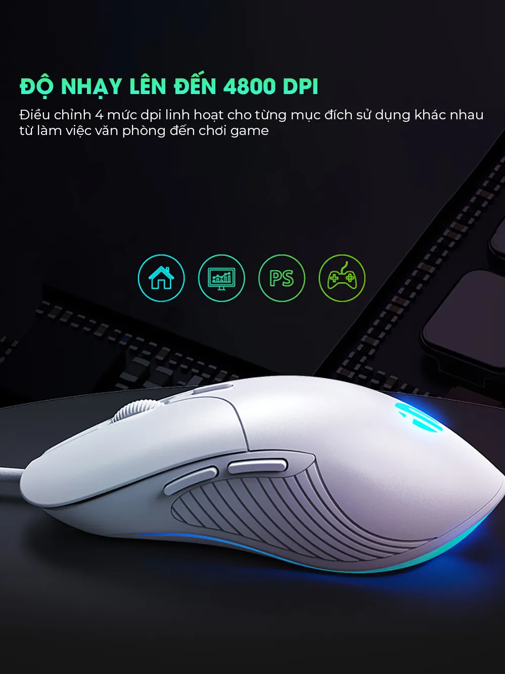 Ảnh Chuột máy tính chơi game Sidotech Inphic PB1 bản có dây DPI 3600 thiết kế công thái học phù hợp cả gaming và làm việc 2