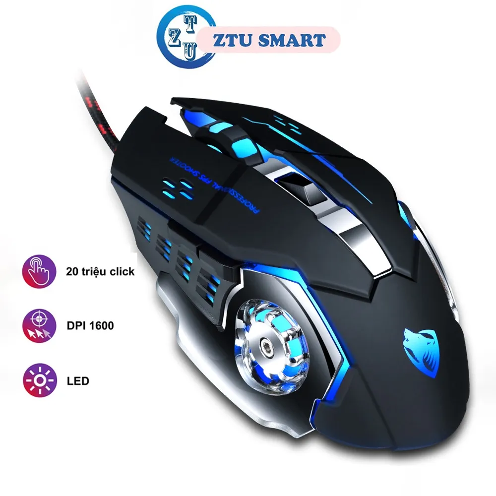 Ảnh Chuột máy tính có dây văn phòng gaming ZTU Smart V6 led RGB giá rẻ DPI 3600 chơi game cho laptop PC 2