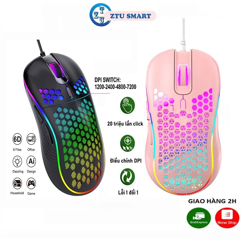 Ảnh Chuột máy tính có dây ZTU Smart D4 giá rẻ gaming văn phòng 7200DPI công thái học dạng lưới tản nhiệt. 2