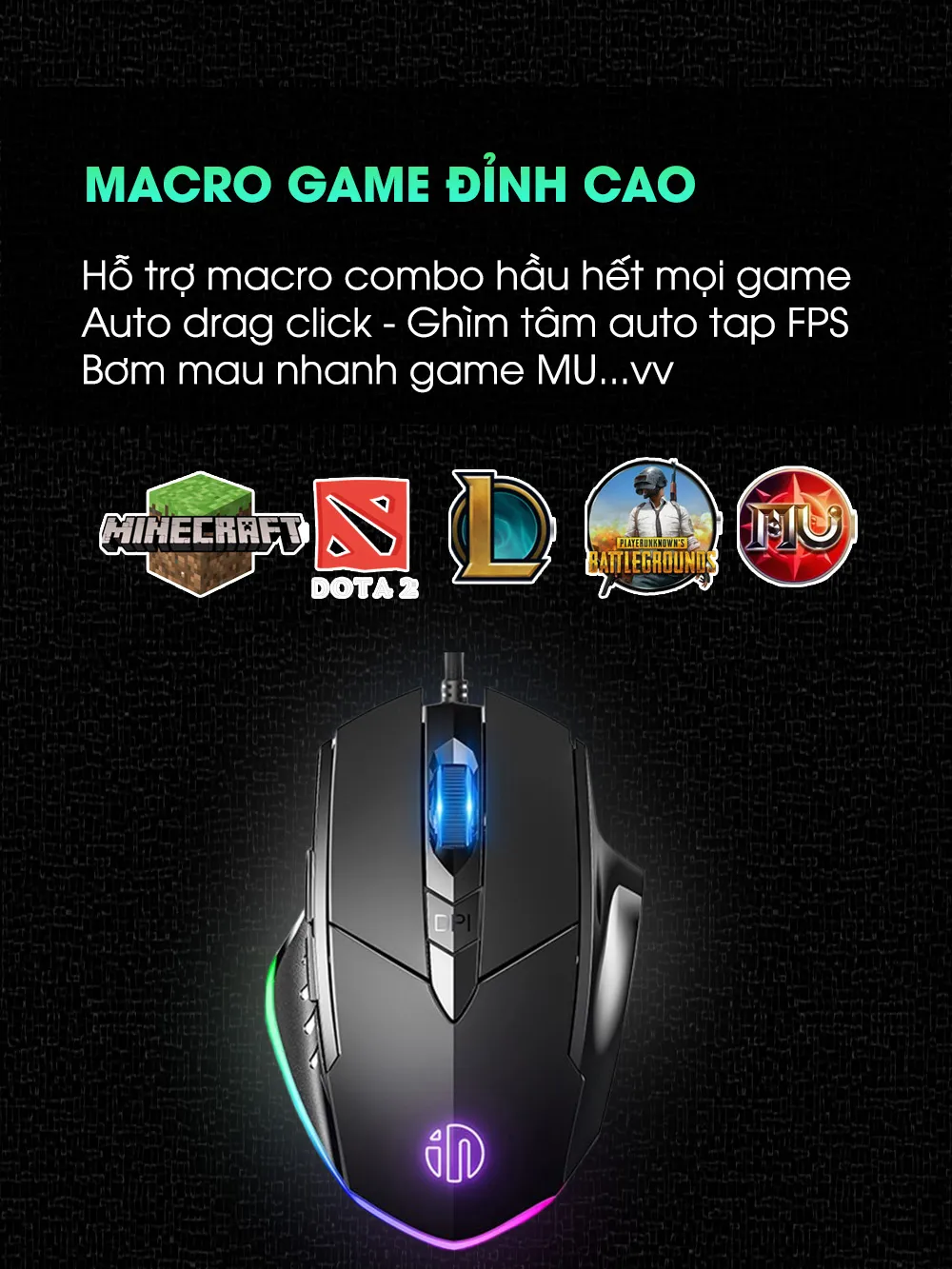 Ảnh Chuột máy tính gaming chơi game SIDOTECH Inphic P1W bản có dây và không dây tắt âm silent 7200 DPI Led RGB - Chính hãng 2