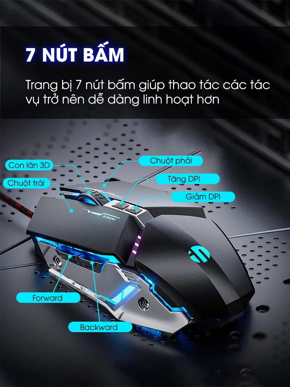 Ảnh Chuột máy tính gaming SIDOTECH W2PRO có dây silent chống ồn 7 nút bấm 8800 DPI có app laptop pc 2